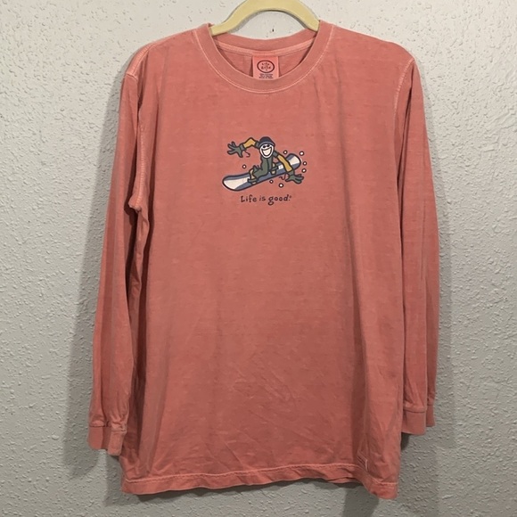 Life is good “Snowboarding” Salmon Color Ling Sleeve 100% Cotton Tee size M - Picture 1 of 11